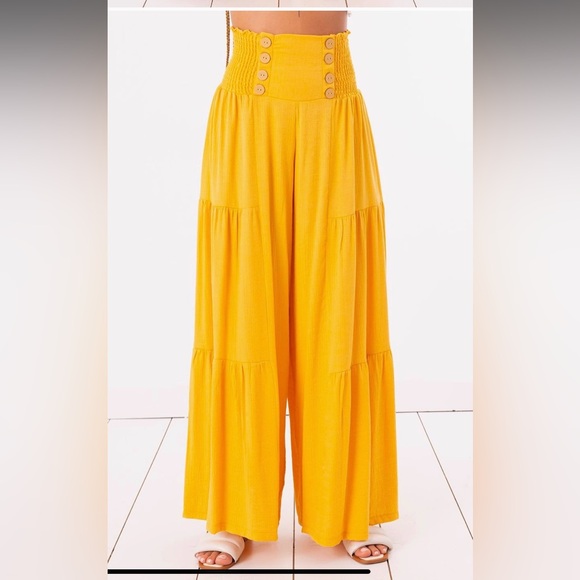 Boho Wide Leg Pants With Buttons - Picture 4 of 4